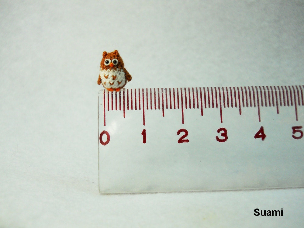 Micro Mini Brown Owl - Tiny Handmade Crochet Amigurumi Miniature Owls - Made To Order