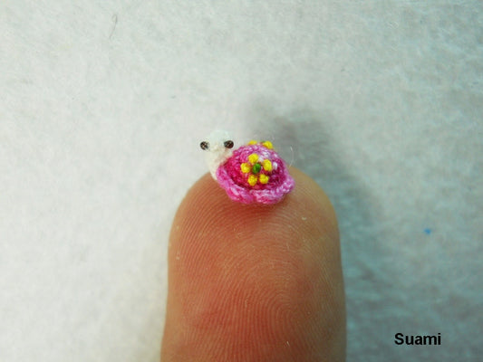 Micro Pink Flowery Turtle - Mini Miniature Crochet Tortoise Amigurumi - Made To Order