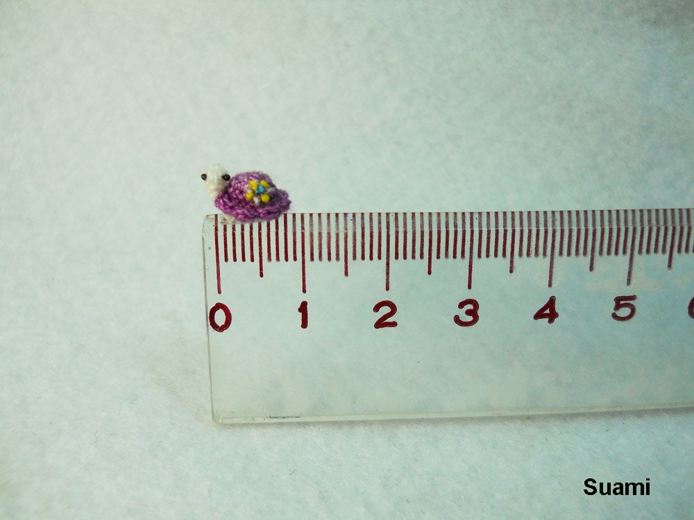 Tiny Flowery Turtle - Micro Miniature Crochet Tortoise - Purple Turtle - Made To Order