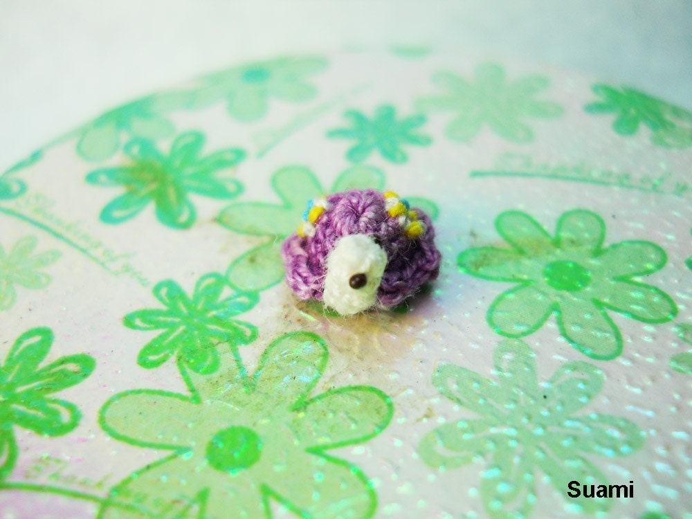 Tiny Flowery Turtle - Micro Miniature Crochet Tortoise - Purple Turtle - Made To Order