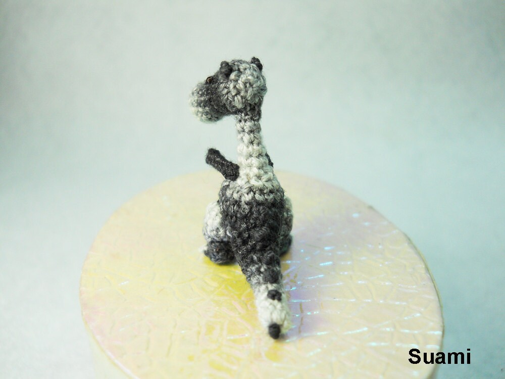 Tiny Gray Tyrannosaurus - Micro Dollhouse Miniature Crochet Dinosaur