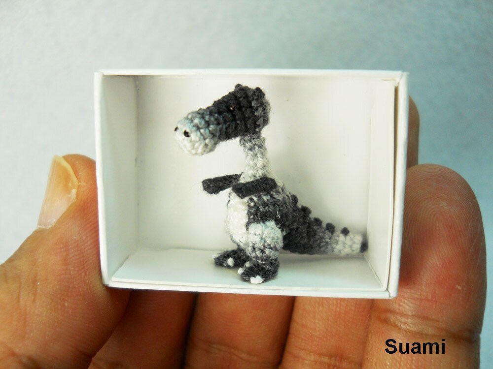 Tiny Gray Tyrannosaurus - Micro Dollhouse Miniature Crochet Dinosaur