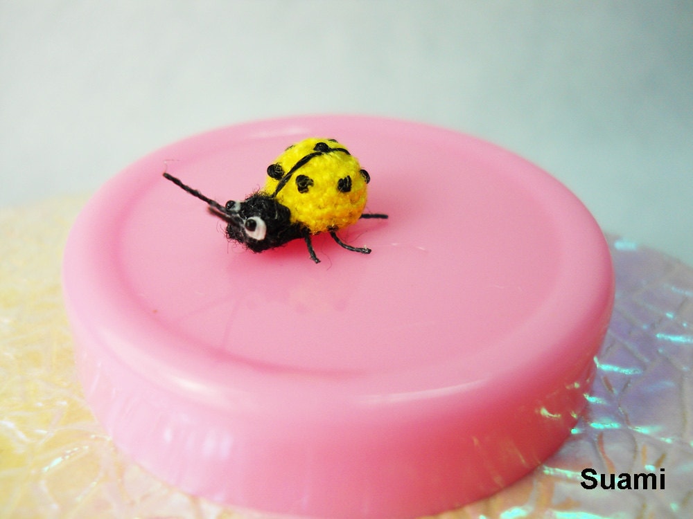Yellow Ladybug - Micro Crochet Miniature Ladybug - Made To Order