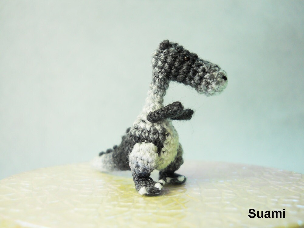 Tiny Gray Tyrannosaurus - Micro Dollhouse Miniature Crochet Dinosaur