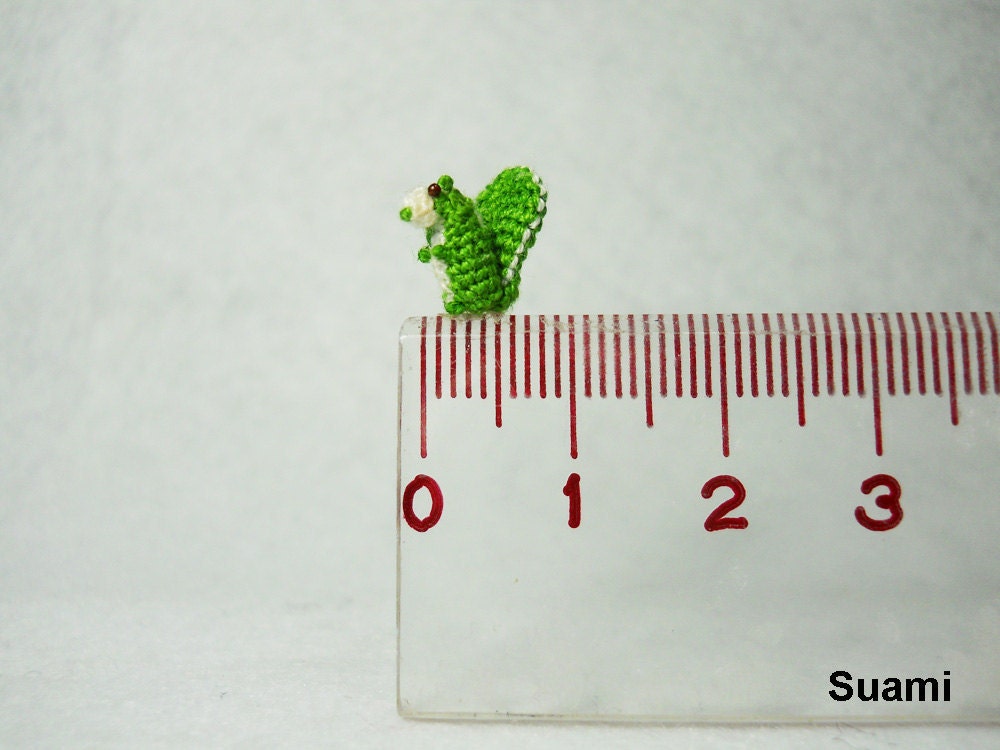 Micro Green Squirrel - Teeny Tiny Amigurumi Miniature Animal - Made To Order
