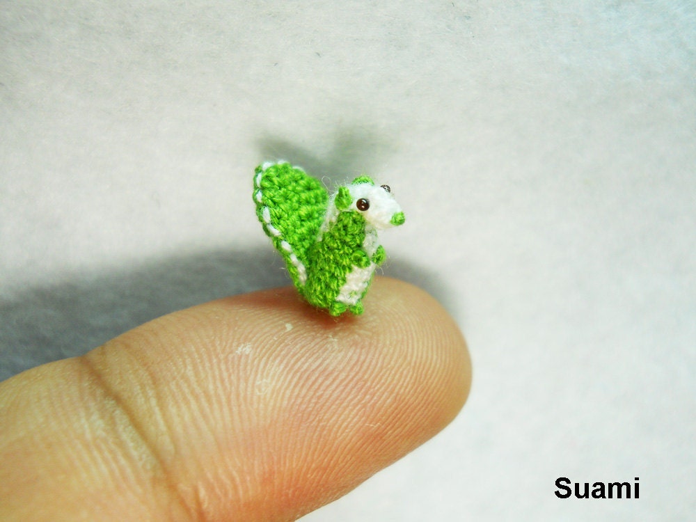 Micro Green Squirrel - Teeny Tiny Amigurumi Miniature Animal - Made To Order