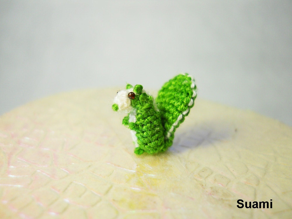 Micro Green Squirrel - Teeny Tiny Amigurumi Miniature Animal - Made To Order