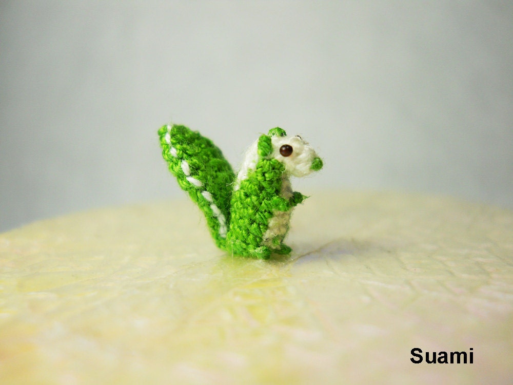 Micro Green Squirrel - Teeny Tiny Amigurumi Miniature Animal - Made To Order