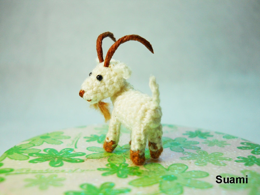 Mini Miniature White Goat - Amigurumi Crochet Tiny Doll Miniature Animals - Made To Order