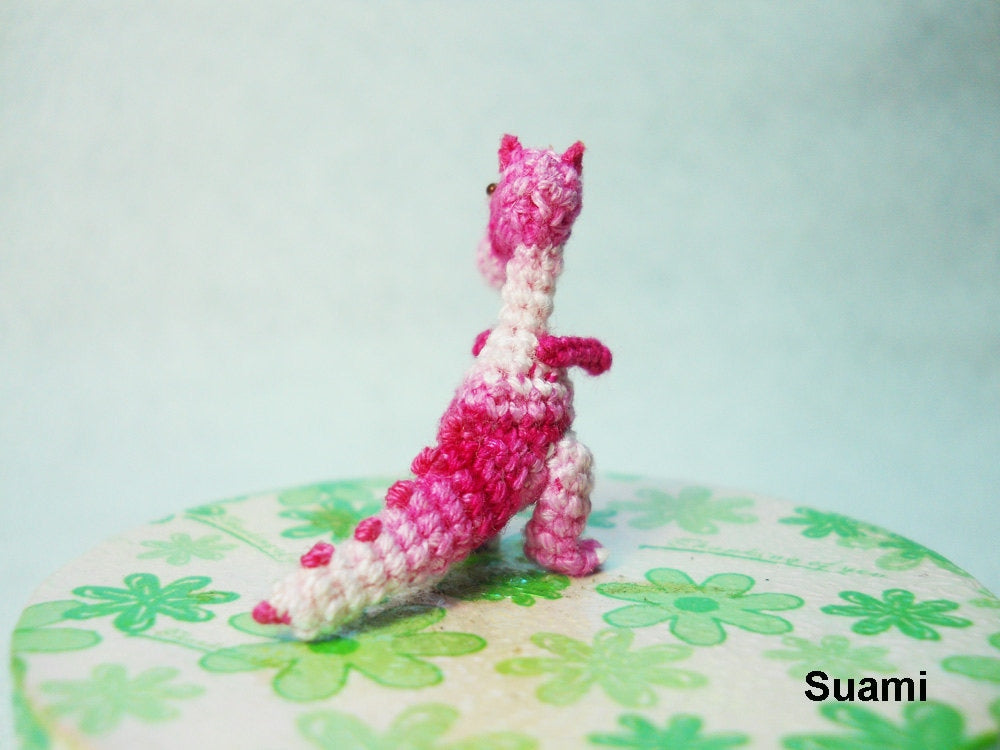 Tiny Pink Tyrannosaurus - Micro Dollhouse Miniature Crocheted Dinosaurs - Made To Order