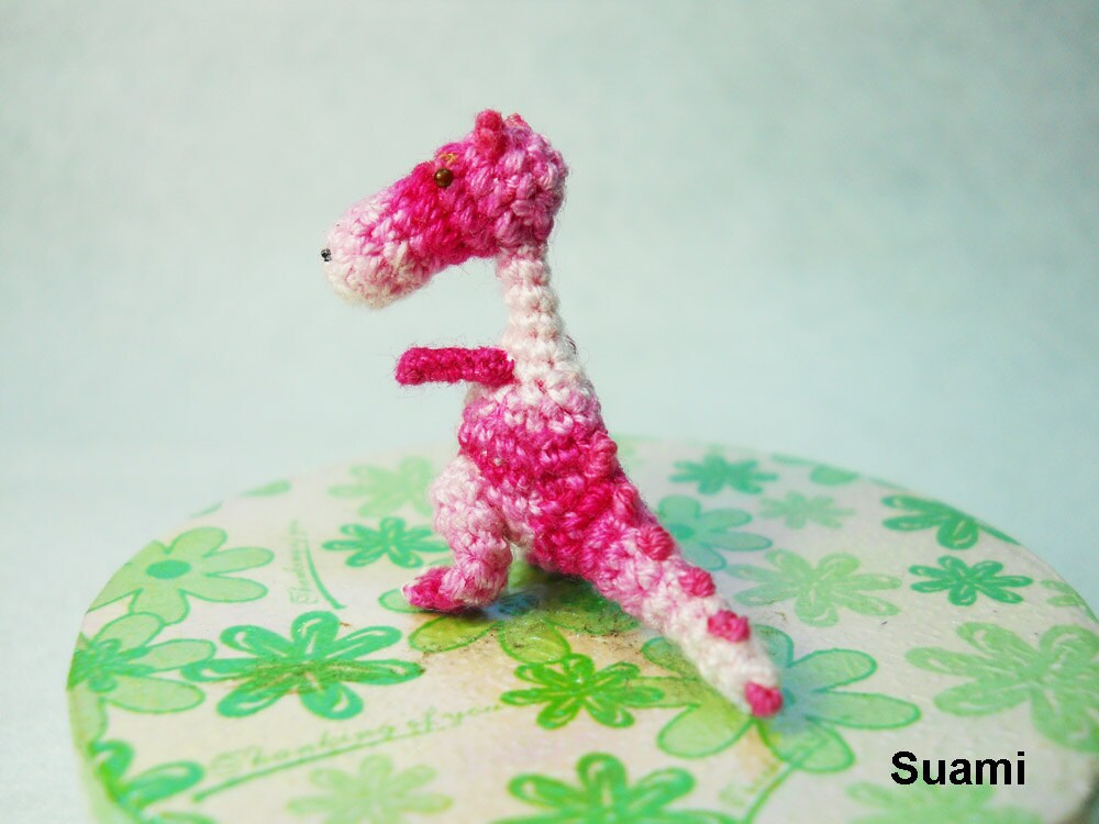 Tiny Pink Tyrannosaurus - Micro Dollhouse Miniature Crocheted Dinosaurs - Made To Order