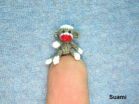 Micro Sock Monkey - Miniature Crochet Gray Sock Monkeys - Made To Order