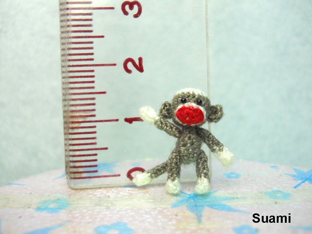 Micro Sock Monkey - Miniature Crochet Gray Sock Monkeys - Made To Order