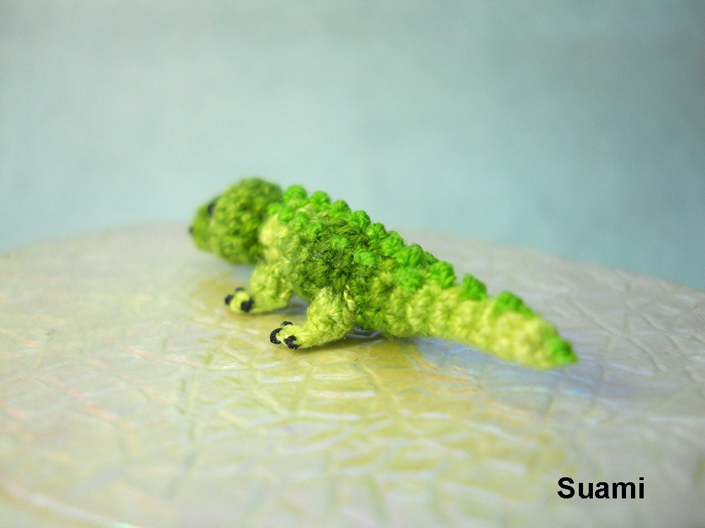Tiny Baby Green Alligator - Micro Crochet Miniature Crocodile - Made To Order