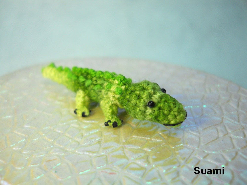 Tiny Baby Green Alligator - Micro Crochet Miniature Crocodile - Made To Order
