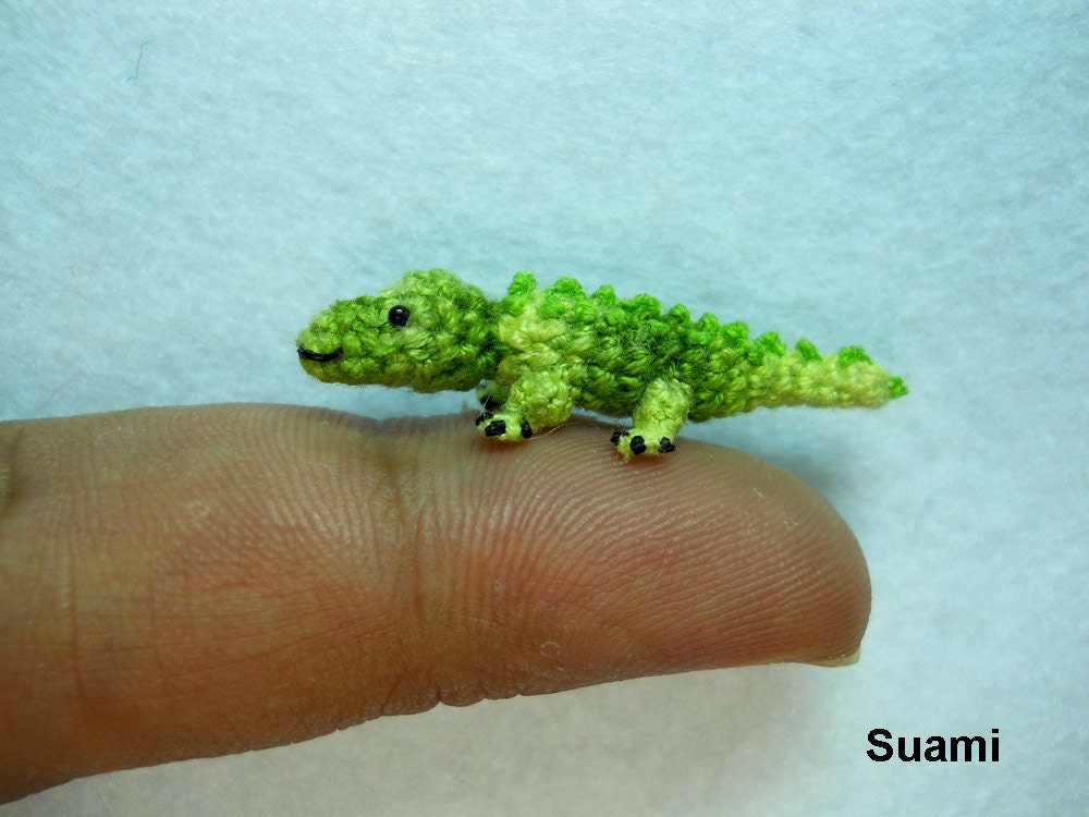 Tiny Baby Green Alligator - Micro Crochet Miniature Crocodile - Made To Order