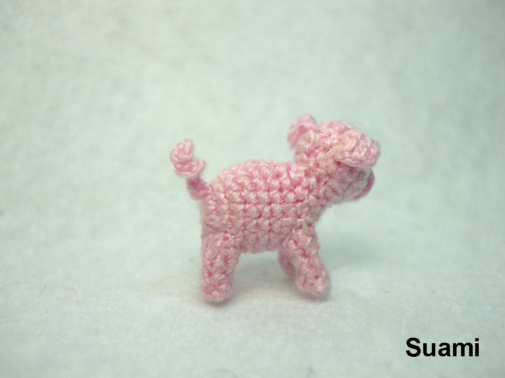Miniature Crochet Pink Piglet - Mini Tiny Crochet Pig Amigurumi - Made To Order