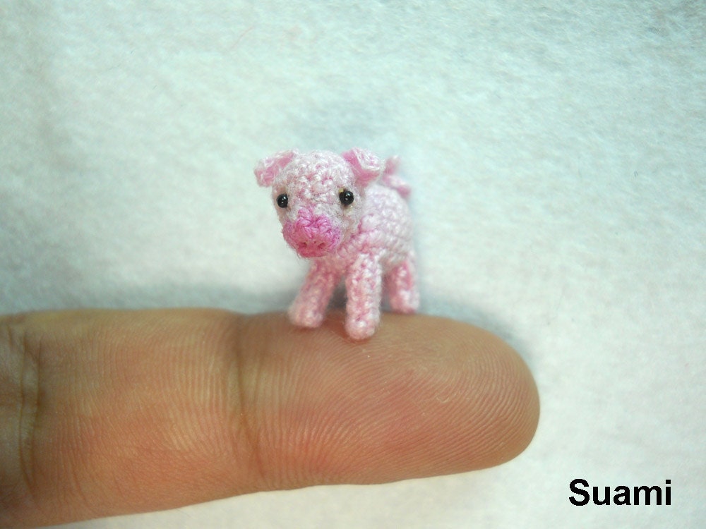 Miniature Crochet Pink Piglet - Mini Tiny Crochet Pig Amigurumi - Made To Order