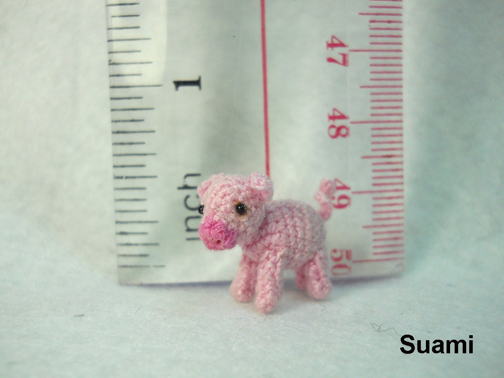 Miniature Crochet Pink Piglet - Mini Tiny Crochet Pig Amigurumi - Made To Order