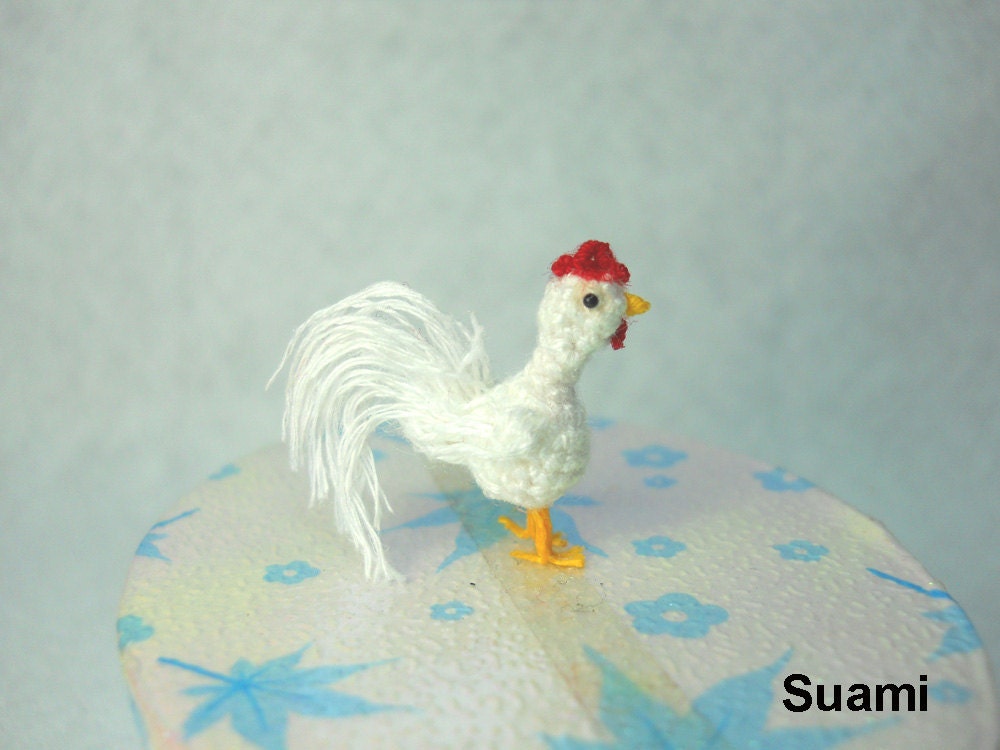White Rooster - Micro Crochet Miniature Cockerel Cock - Made To Order
