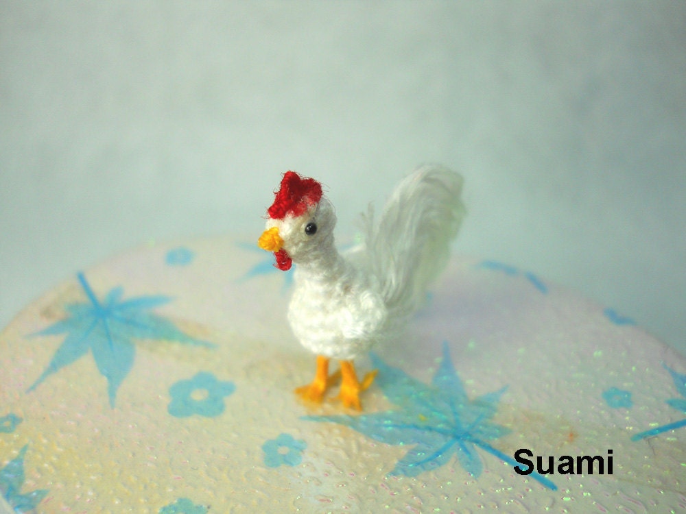 White Rooster - Micro Crochet Miniature Cockerel Cock - Made To Order