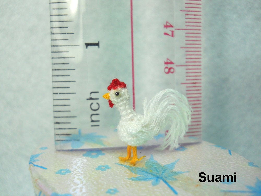 White Rooster - Micro Crochet Miniature Cockerel Cock - Made To Order