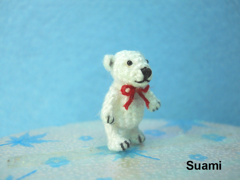Micro Polar Bear Stuff Animal - Miniature Thread Crochet Bear Amigurumi - Made To Order