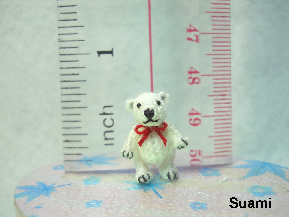 Micro Polar Bear Stuff Animal - Miniature Thread Crochet Bear Amigurumi - Made To Order