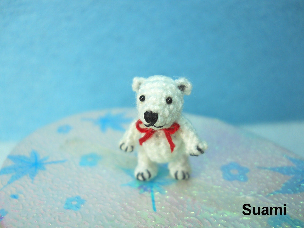 Micro Polar Bear Stuff Animal - Miniature Thread Crochet Bear Amigurumi - Made To Order