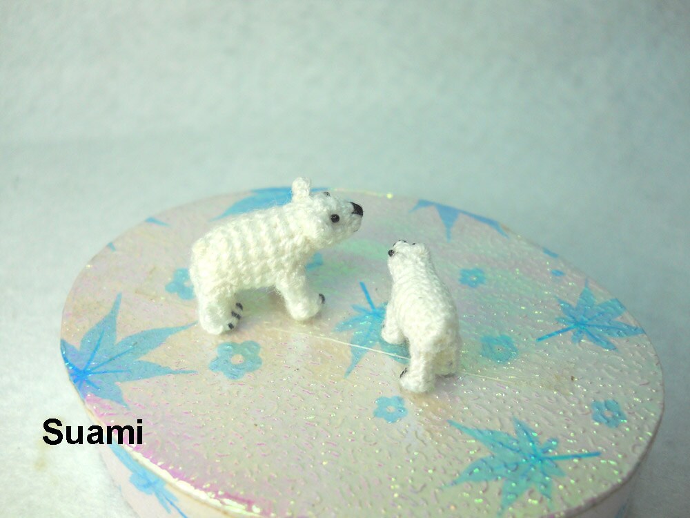 Micro Polar Bears - Tiny Crochet Miniature White Bear - Set of Two Arctic Polar Bears - Made To Order