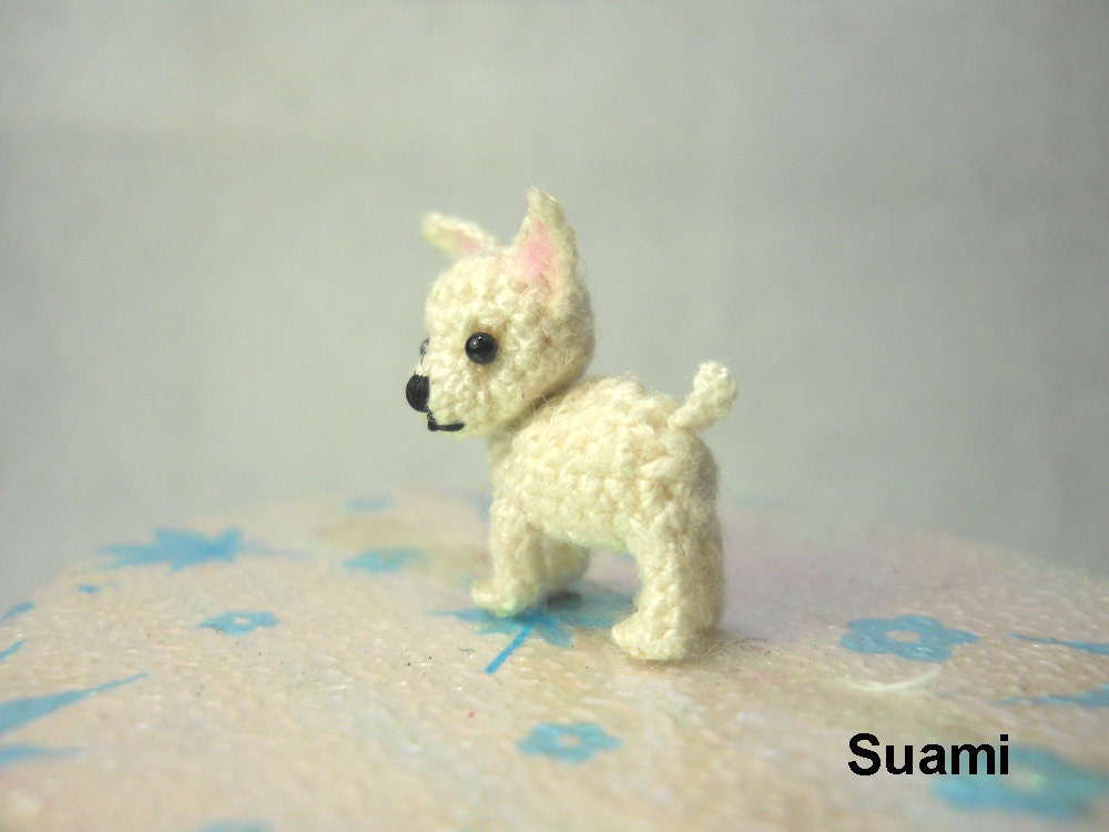 White Chihuahua Dog - Tiny Amigurumi Micro Crochet Miniature Pets - Made to Order