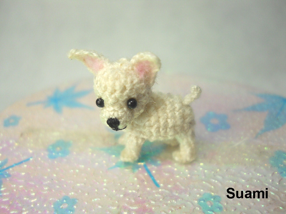 White Chihuahua Dog - Tiny Amigurumi Micro Crochet Miniature Pets - Made to Order
