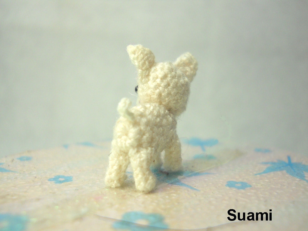 White Chihuahua Dog - Tiny Amigurumi Micro Crochet Miniature Pets - Made to Order