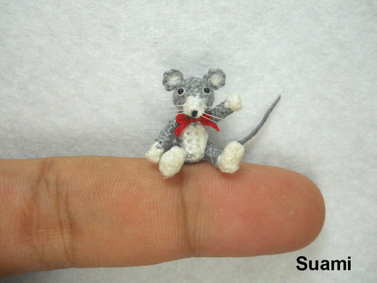 Tiny Crochet Mouse Rat - Micro Amigurumi Dollhouse Miniature Stuff Animal  - Made To Order