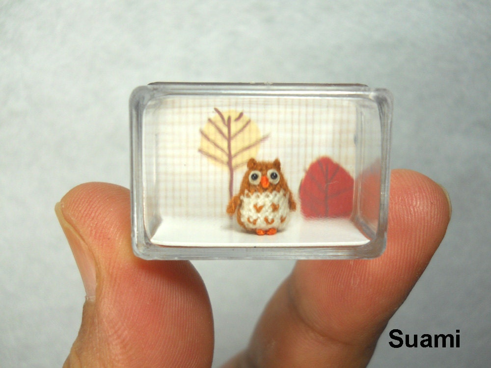 Micro Mini Brown Owl - Tiny Handmade Crochet Amigurumi Miniature Owls - Made To Order