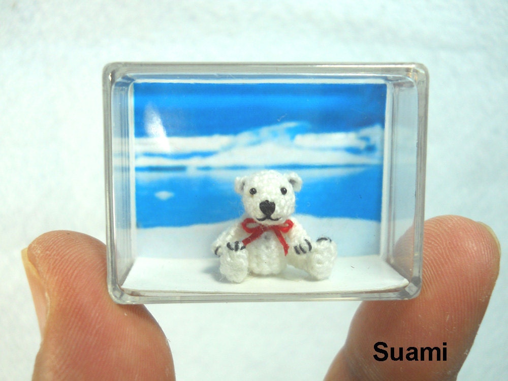 Micro Polar Bear Stuff Animal - Miniature Thread Crochet Bear Amigurumi - Made To Order