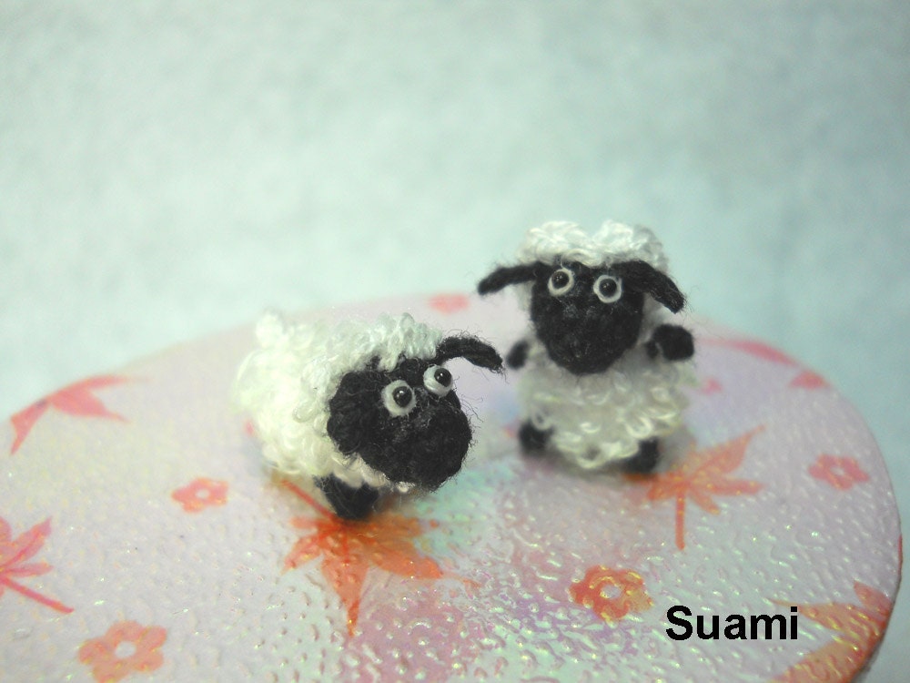 Twin Fat Sheep - Micro Mini Crochet Miniature Amigurumi Sheep - Set of Two Cute Sheep - Made to Order