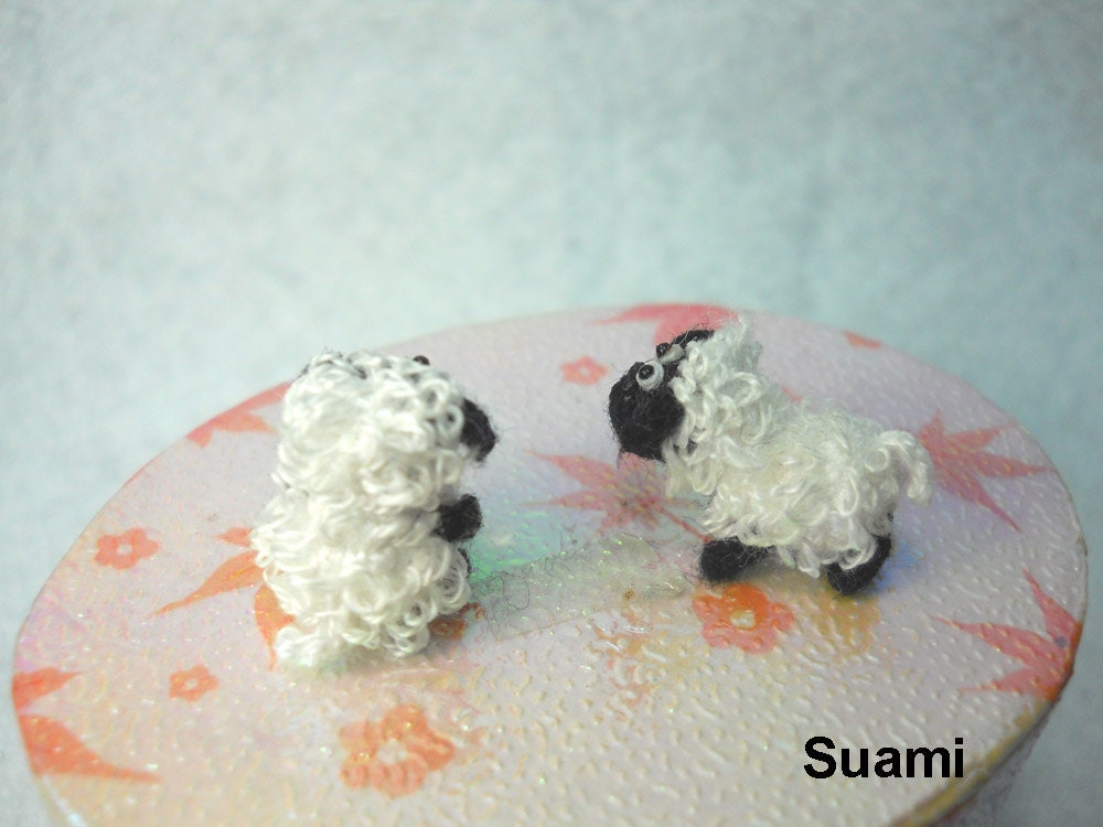 Twin Fat Sheep - Micro Mini Crochet Miniature Amigurumi Sheep - Set of Two Cute Sheep - Made to Order