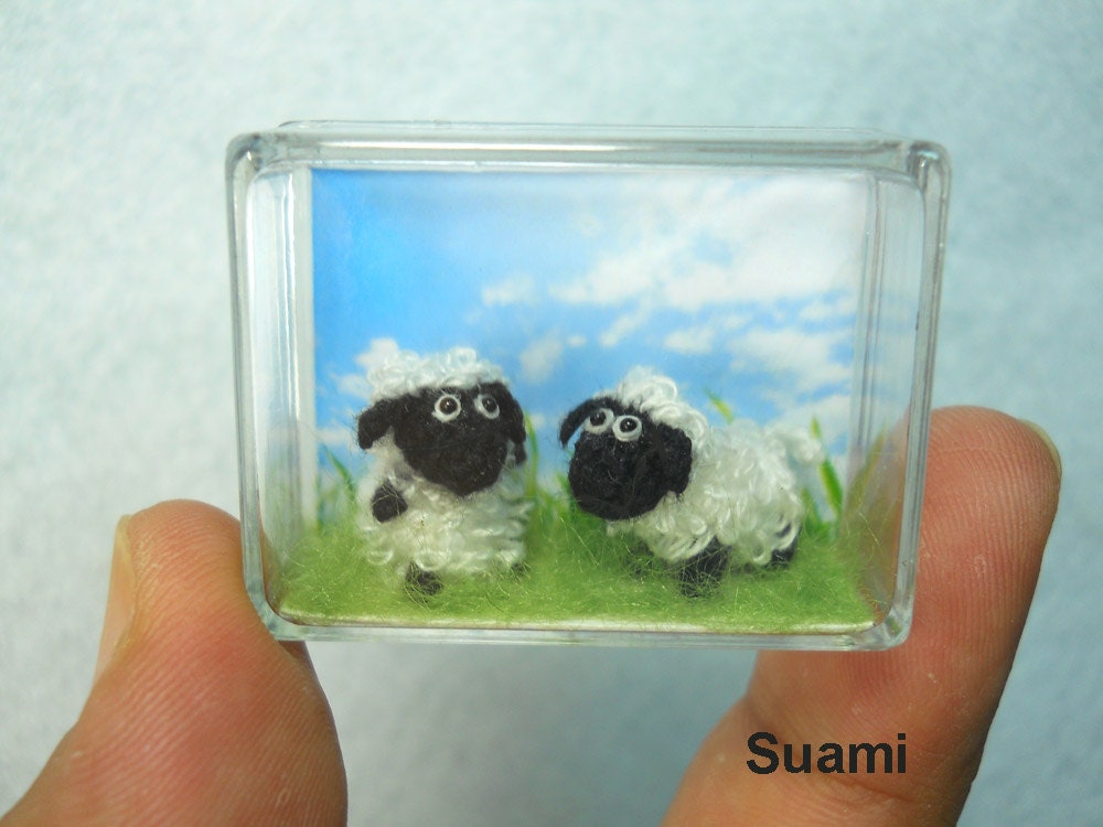 Twin Fat Sheep - Micro Mini Crochet Miniature Amigurumi Sheep - Set of Two Cute Sheep - Made to Order