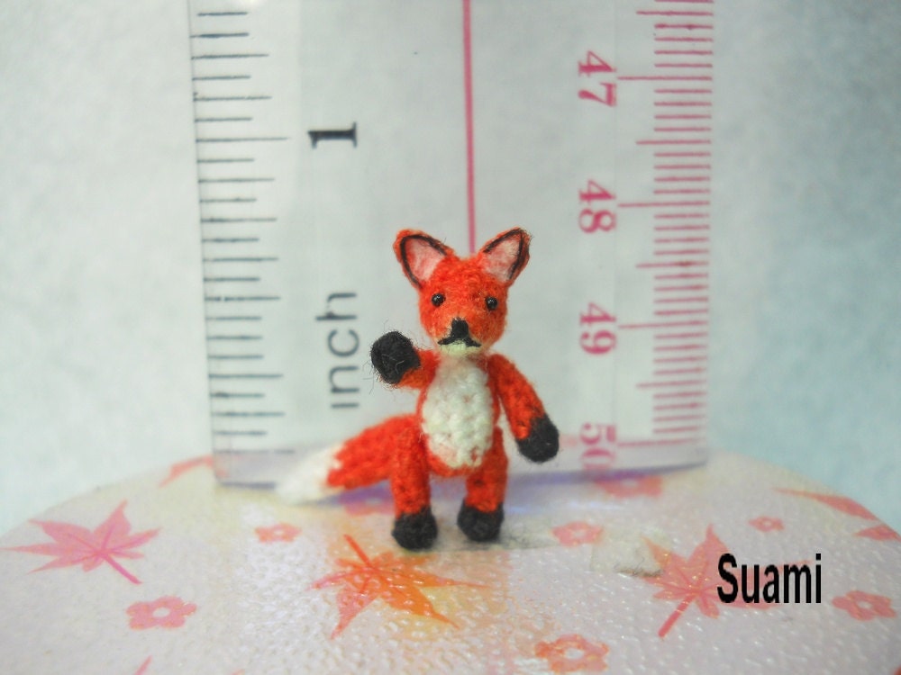 Mini Red Fox Amigurumi - Micro Dollhouse Miniature Crochet Tiny Foxes - Made To Order