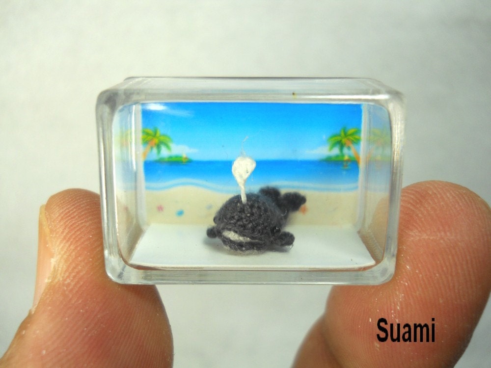Micro Amigurumi Whale Dolphin - Miniature Crochet Tiny Whale Plush Toy - Made to Order