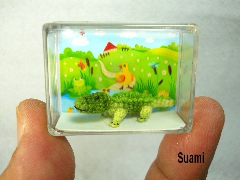 Tiny Baby Green Alligator - Micro Crochet Miniature Crocodile - Made To Order