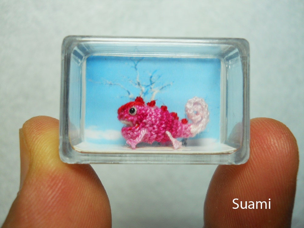 Tiny Pink Chameleon - Dollhouse Miniature Chamaeleons - Made To Order