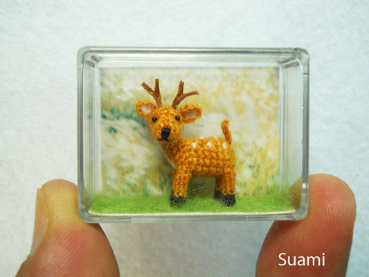 Cute Fawn Buck - Teeny Tiny Crocheted Fawn Deer - Made To Order
