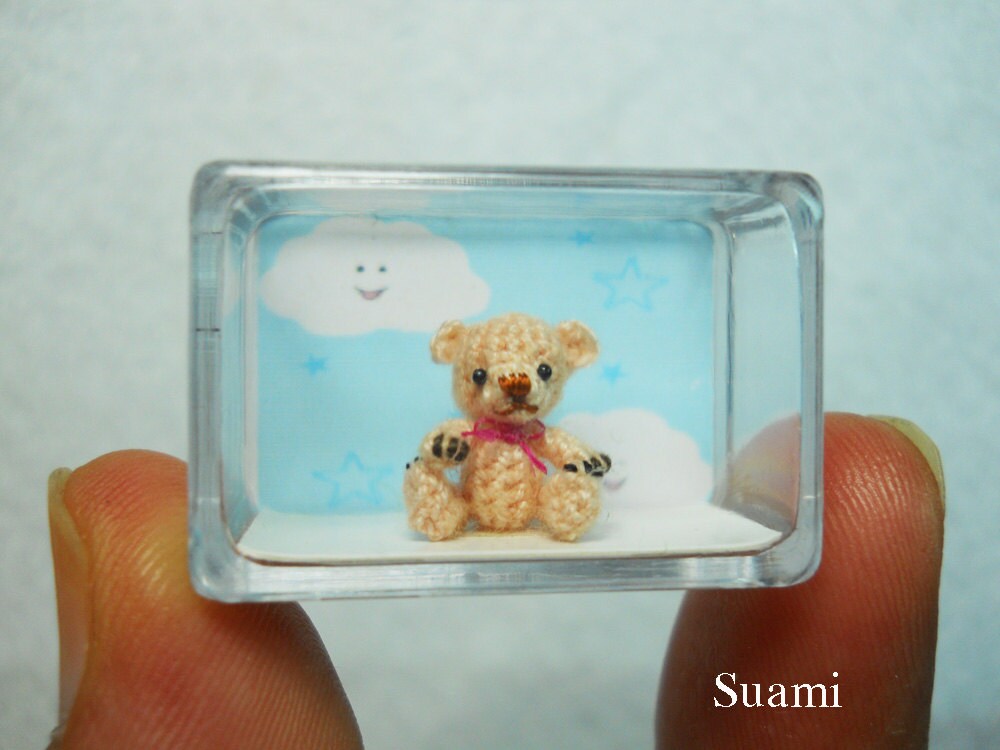 1/2 Inch Micro Miniature Bear - Extreme Tiny Thread Crochet Mohair Teddy Bear Stuff Animal - Made To Order