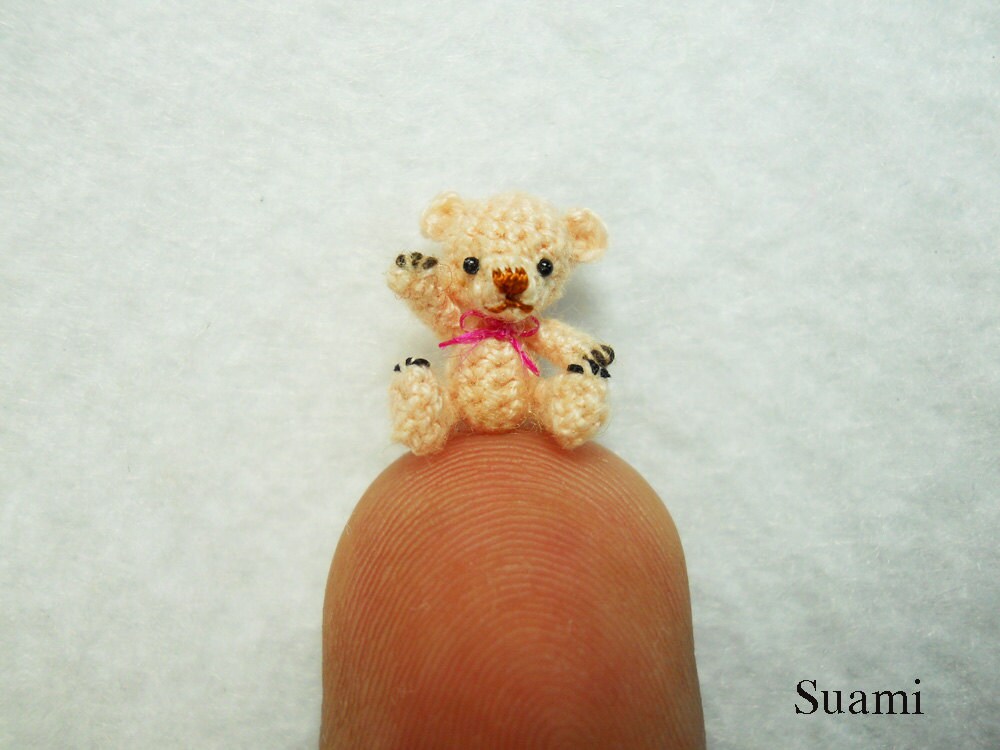 1/2 Inch Micro Miniature Bear - Extreme Tiny Thread Crochet Mohair Teddy Bear Stuff Animal - Made To Order