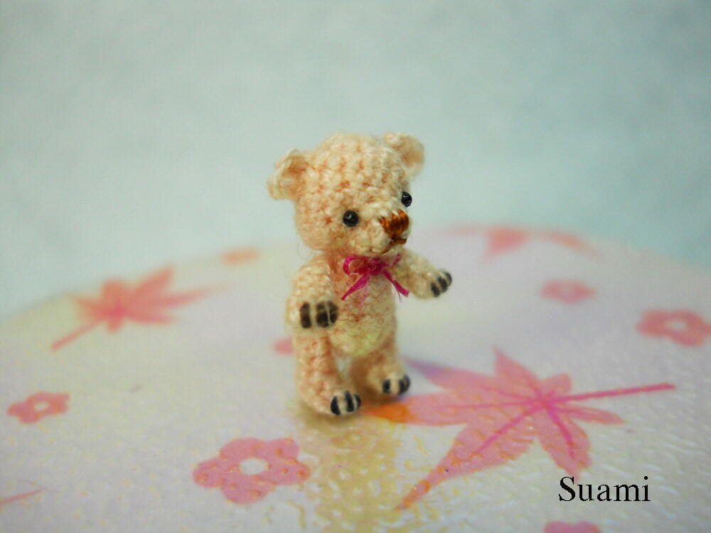 1/2 Inch Micro Miniature Bear - Extreme Tiny Thread Crochet Mohair Teddy Bear Stuff Animal - Made To Order