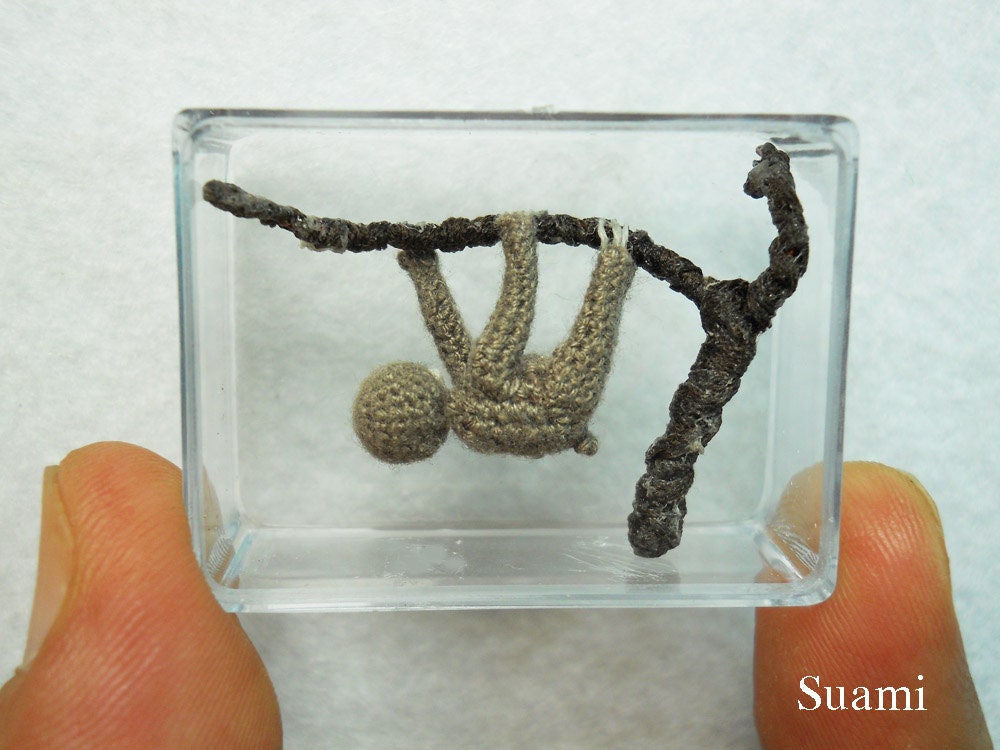 Miniature Grey Sloth - Micro Crochet Dollhouse Amigurumi Animals - Made To Order