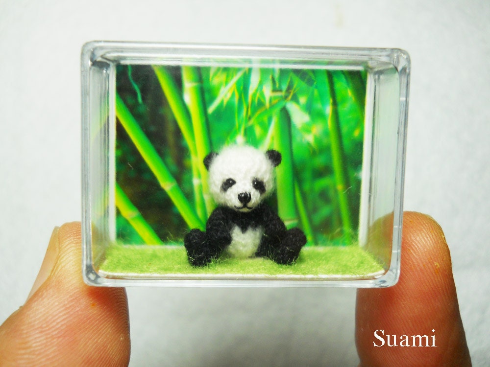 Miniature Panda Bear - Micro Crochet Mohair Panda 0.8 Inch - Made To Order