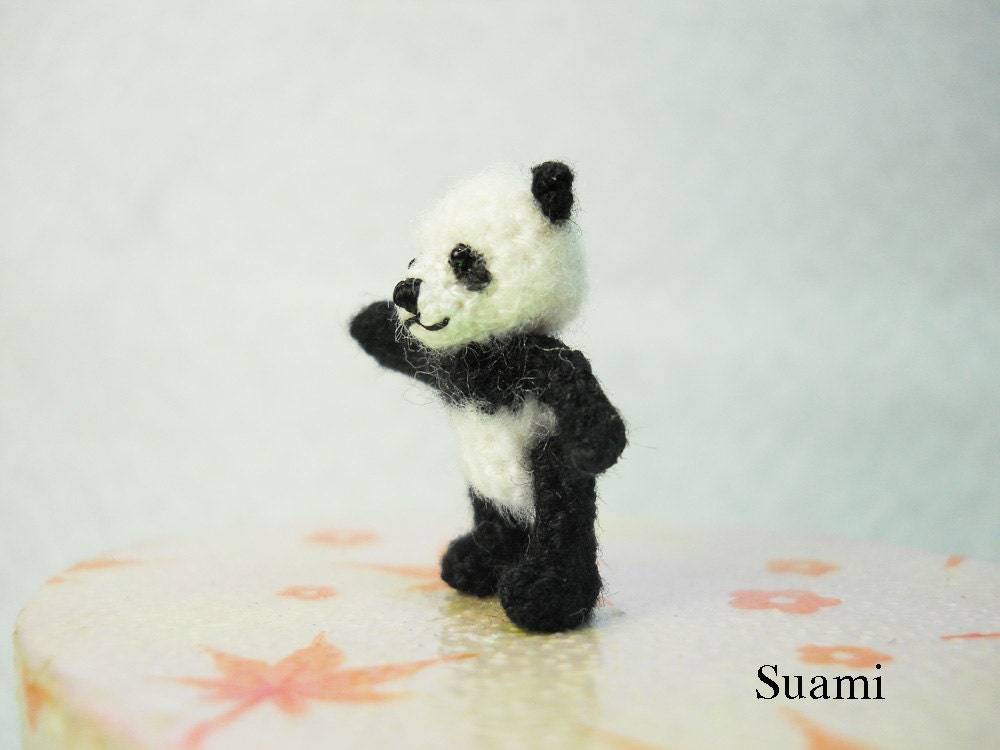 Miniature Panda Bear - Micro Crochet Mohair Panda 0.8 Inch - Made To Order